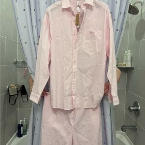 SKIMS Pink Striped Pajama Set